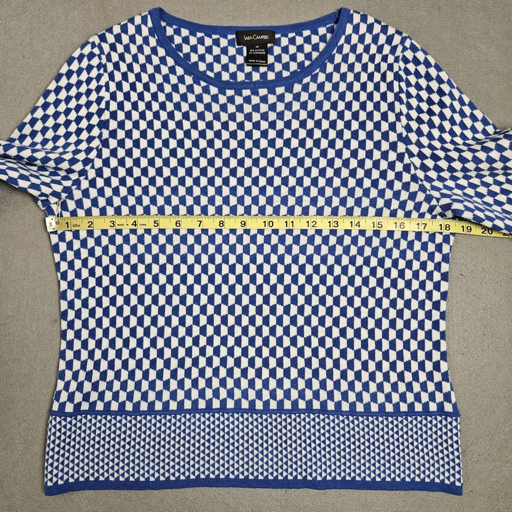 Sara Campbell Sweater Size XS Cashmere Blend Pullover 3/4 Sleeve Blue White FLAW - Picture 5 of 9